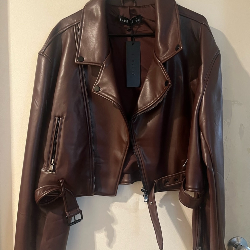 Lioness Chocolate Leather Biker Jacket